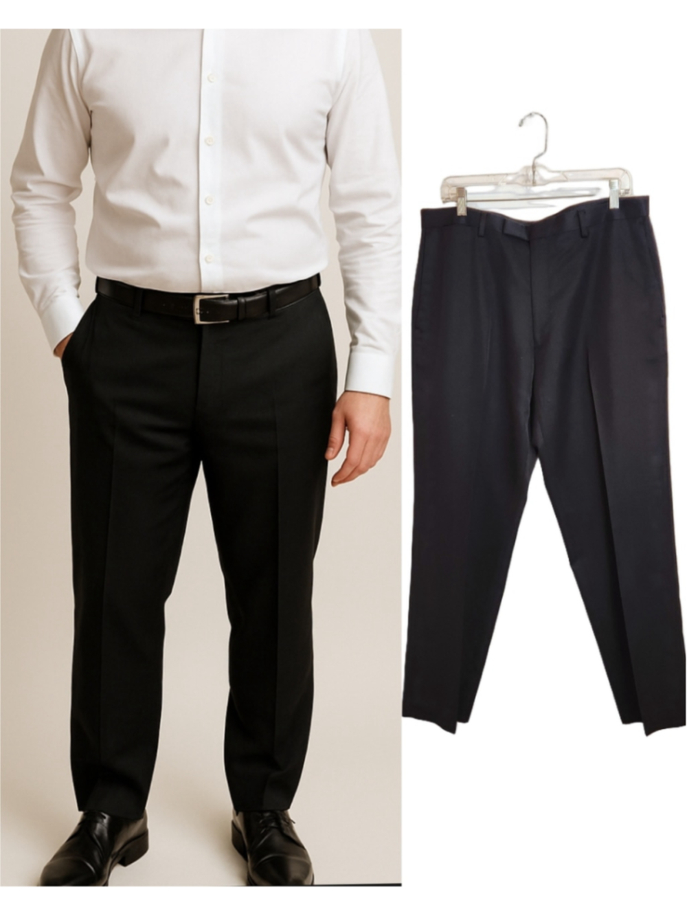 Claiborne Classic Black Mens Flat Front Slash Pocket Dress Pants 34 x 30